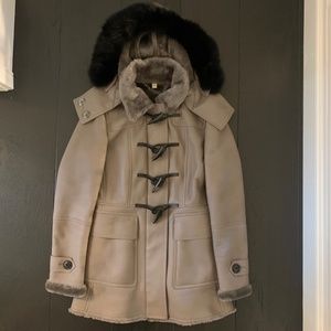 Burberry Lamb Shearling Duffle Coat with Fox Trim